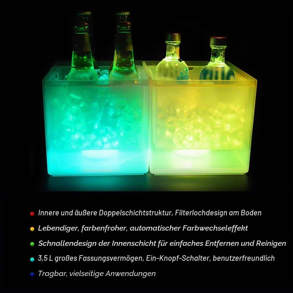 Kavolet LED Ice Bucket 3.5L mit Farbwechsel, Wein- & Sektkühler, wasserdichter Getränkebehälter für