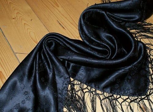 Seidentuch Tuch schwarz Dirndl-Trachtentuch 75x75cm Dirndltuch Seide Fransentuch für Tracht Trachten