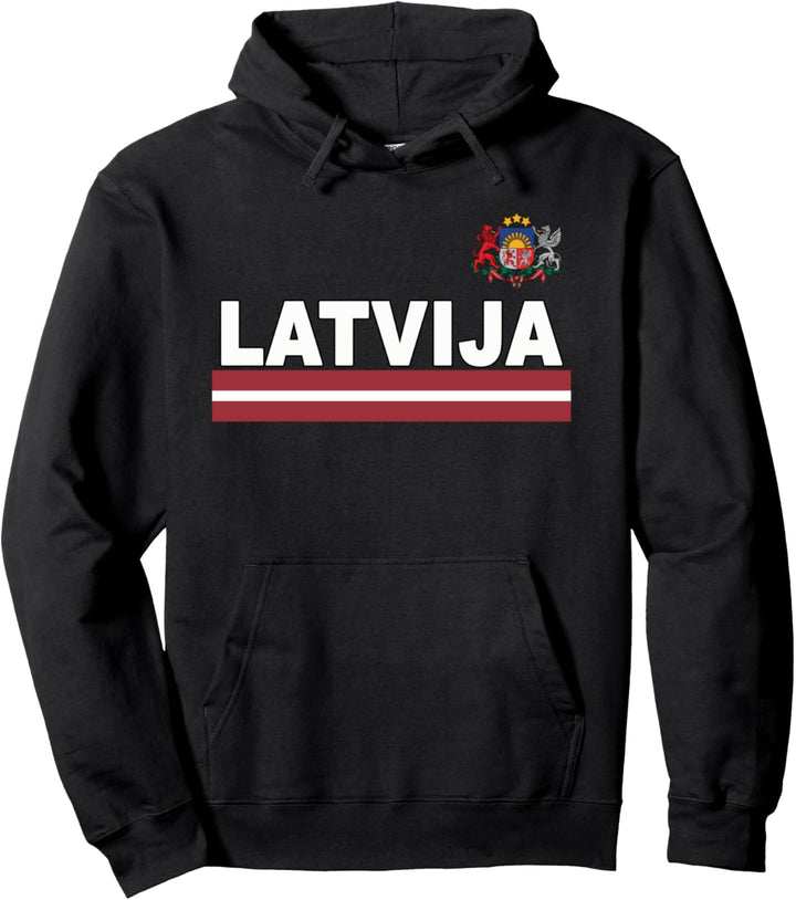 Latvian Sports-style Flag and Emblem Latvija Design Pullover Hoodie