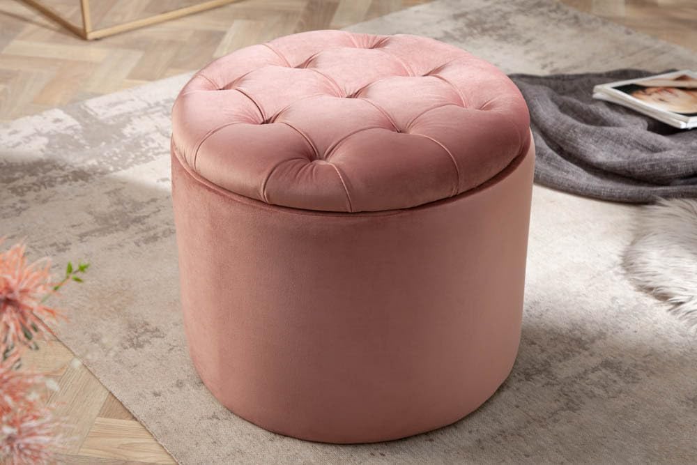 Riess Ambiente Eleganter Hocker MODERN BAROCK 50cm Altrosa Samt Couchtisch Tisch Aufbewahrungskorb S