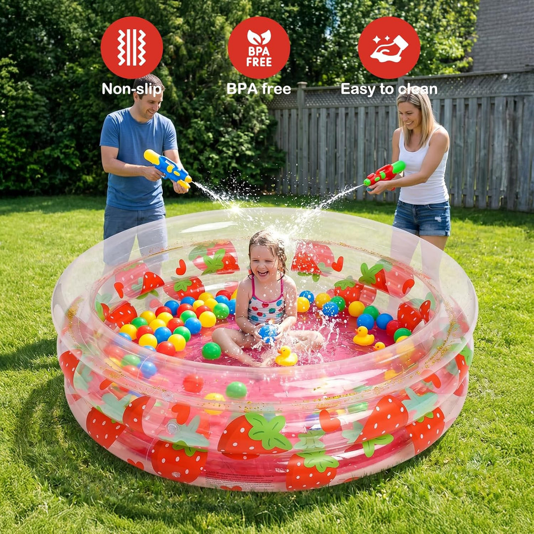 Aufblasbarer Pool, 90x25 cm, Aufblasbares Planschbecken, Paddling Pool, Pailletten-Erdbeermuster, in
