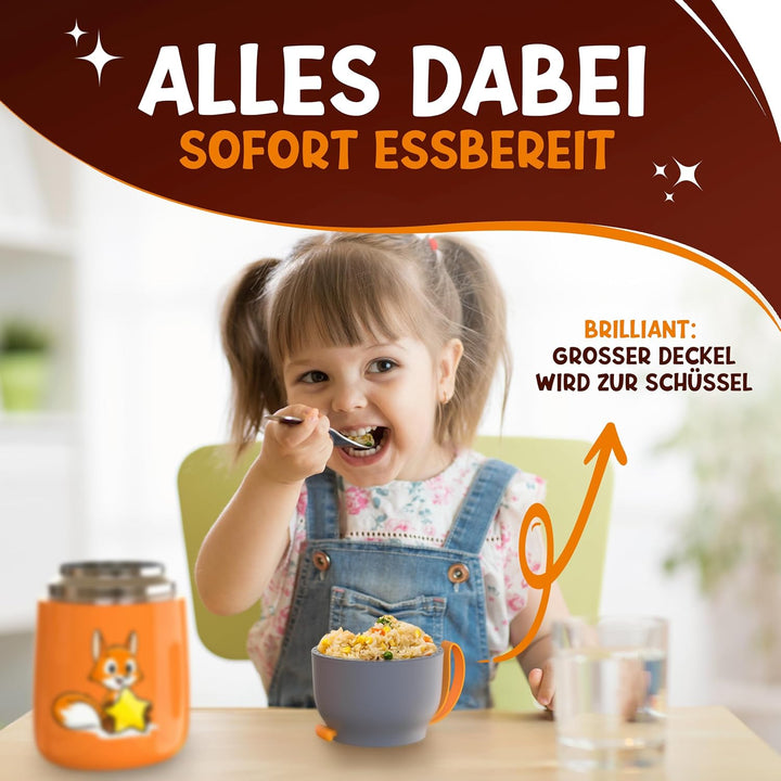 Thermobehälter für Essen Kinder – 500ml, Orange Fuchs – 100% auslaufsicher - Warmhaltebehälter Essen
