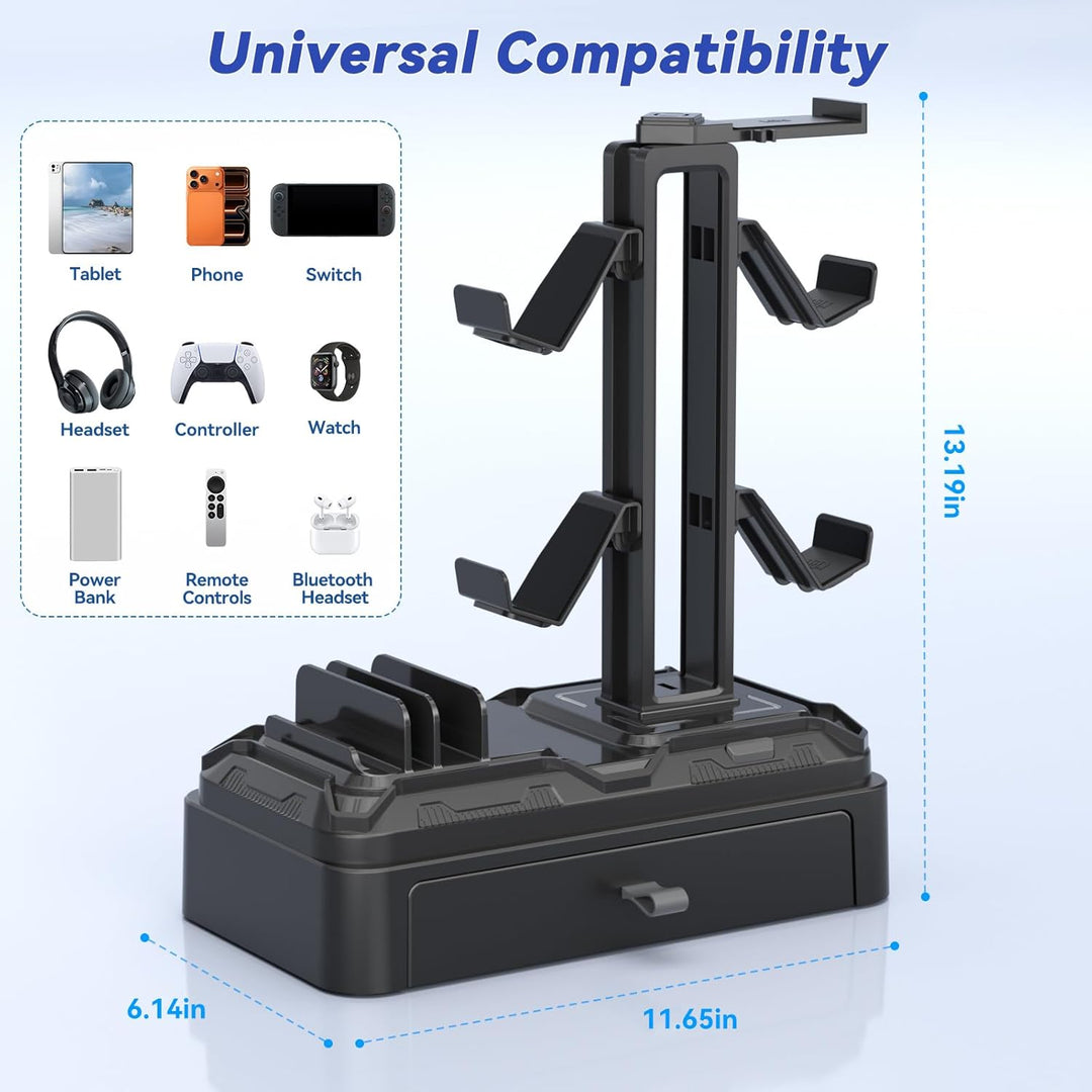 KDD Kopfhörer Ständer Gaming mit Schublade - Drehbare Headset Halterung Tisch & Controller Halter PS