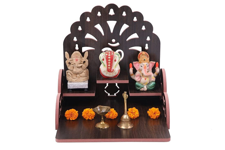CrazyInk Handgefertigter, schöner Holz-Tempel für Zuhause und Büro, Motiv: Pooja Mandir (Multi.9, 25