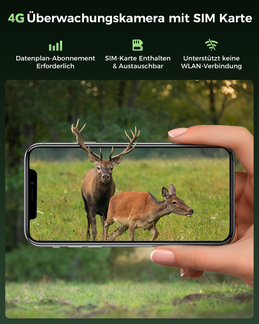 Xega 4G LTE Solar Überwachungskamera mit SIM-Karte,10000mAh Akku,OHNE WLAN | Kabellos Kamera Überwac