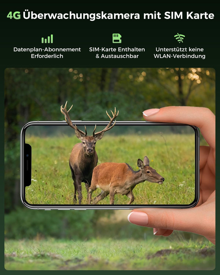 Xega 4G LTE Solar Überwachungskamera mit SIM-Karte,10000mAh Akku,OHNE WLAN | Kabellos Kamera Überwac