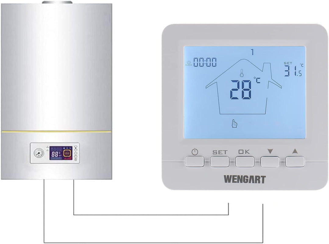 Wengart Gas-Kamin-Thermostat WG02B05BW, batteriebetrieben, Digitale LCD-Anzeige, programmierbar, COM