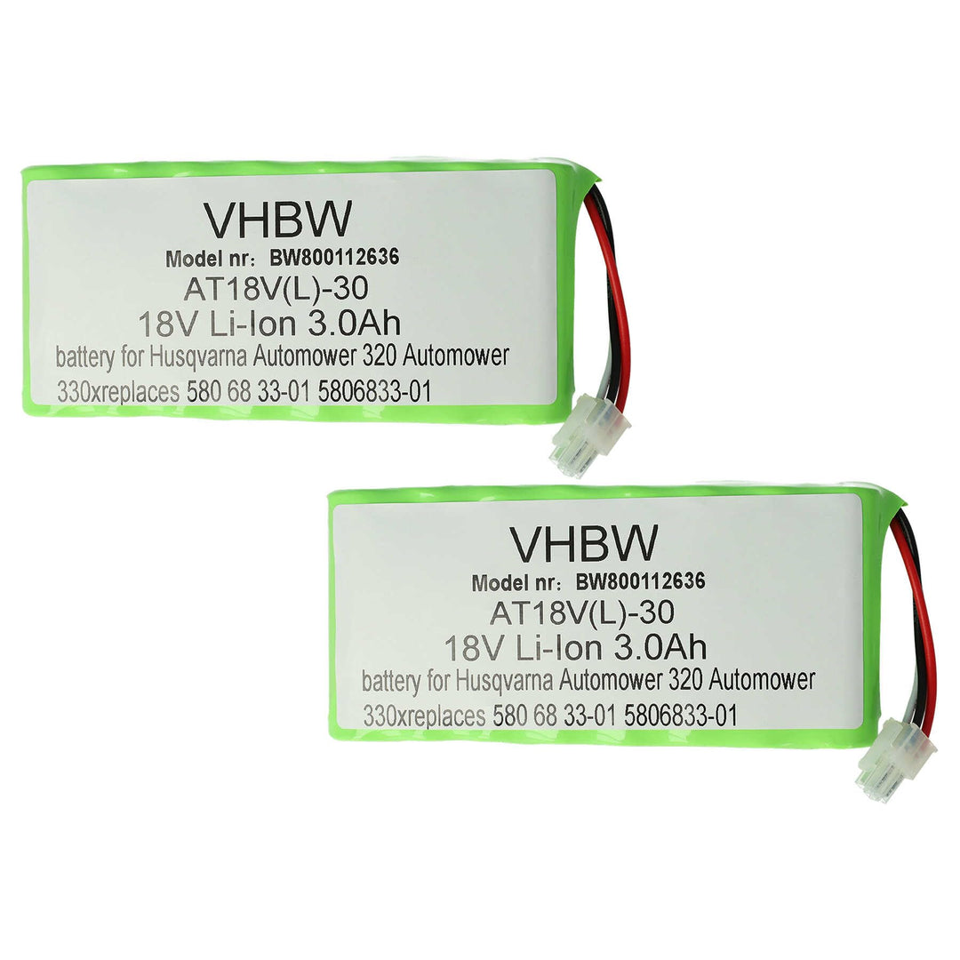vhbw 2X Akku kompatibel mit Husqvarna Automower 320, 420 bis BJ 2019/2020, 330X Rasenroboter (3000mA