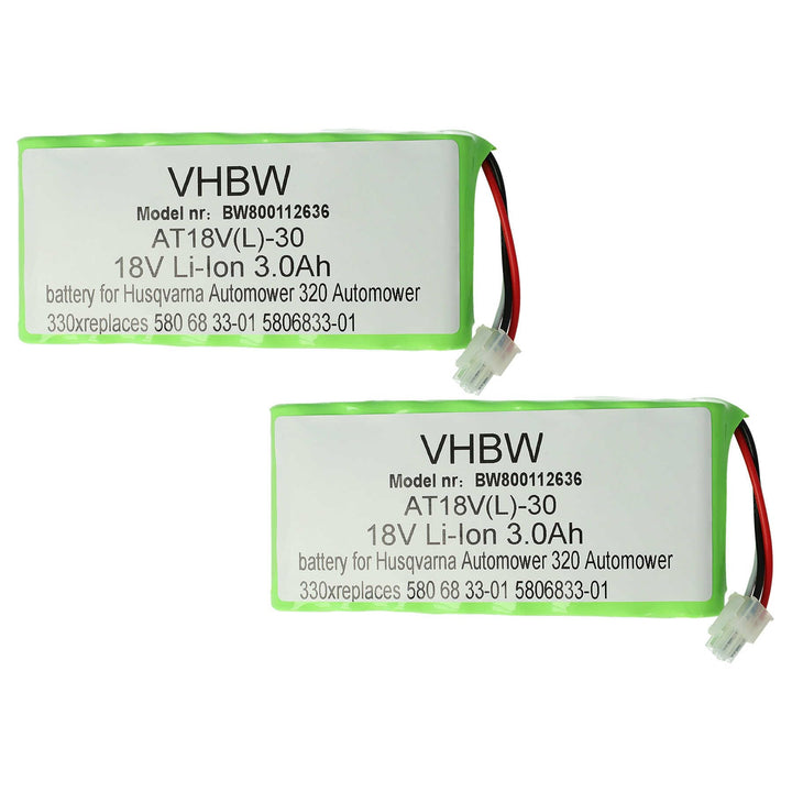 vhbw 2X Akku kompatibel mit Husqvarna Automower 320, 420 bis BJ 2019/2020, 330X Rasenroboter (3000mA
