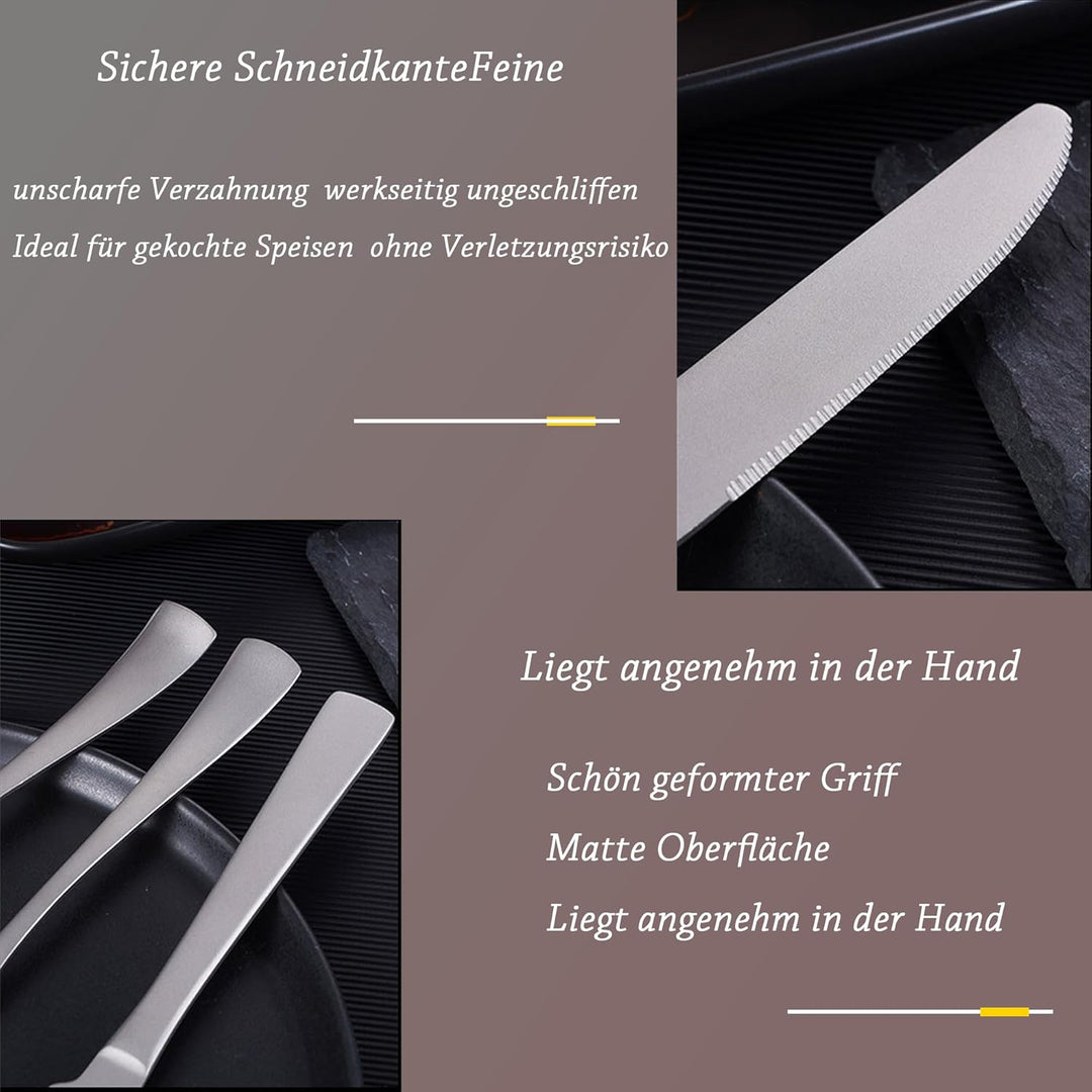 SSGP Titan Besteck Set 3-teilig – Reines Titan Grade 1, Geschmacksneutral & Rostfrei – Mattierte Obe