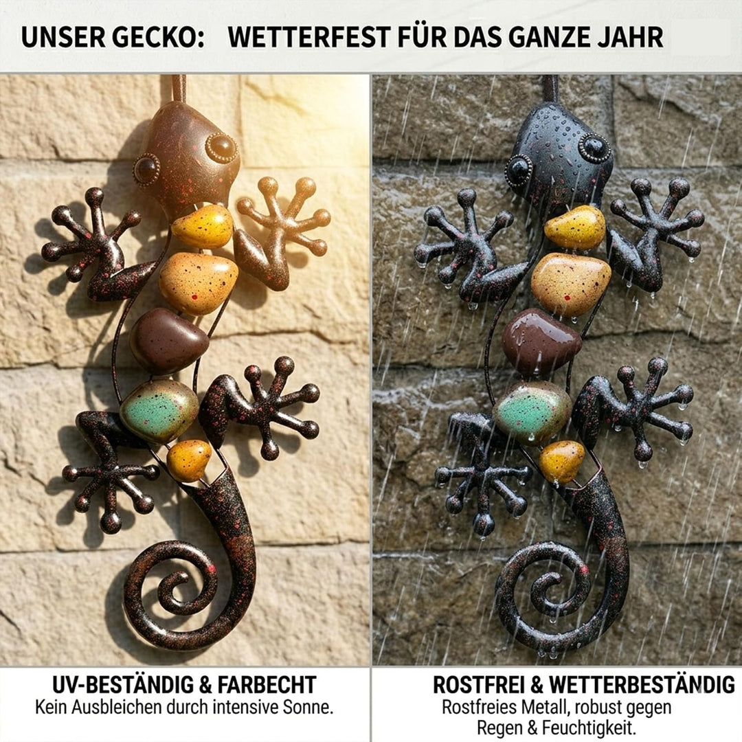 Metall Gecko Gartendeko, Wanddekoration Eidechse Skulptur Hängend 20×40cm Braun, Braun - Gebogener S