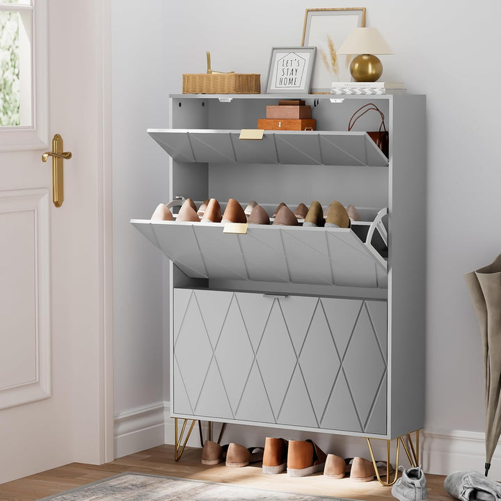 UEV Schuhschrank mit 2 Klappen, 80 x 24 x 120 cm für 16 Paar Schuhe mit 1 Schubladen, Schuhschrank G