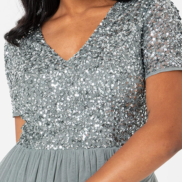 Maya Deluxe Damen Maya Deluxe V Neckline Embellished Maxi Bridesmaid Dress, Misty Green, 42 EU