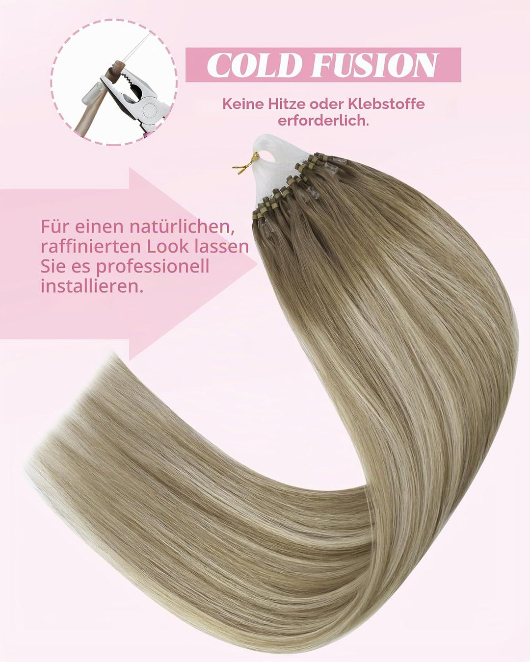 YoungSee Microring Extensions Ombre 60 cm Microring Extensions Echthaar 1g Ombre Micro Loop Extensio