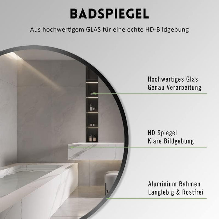 HY-RWML Wandspiegel Rund Schwarz 70cm Spiegel gross Badezimmerspiegel Badspiegel für Badezimmer Wasc