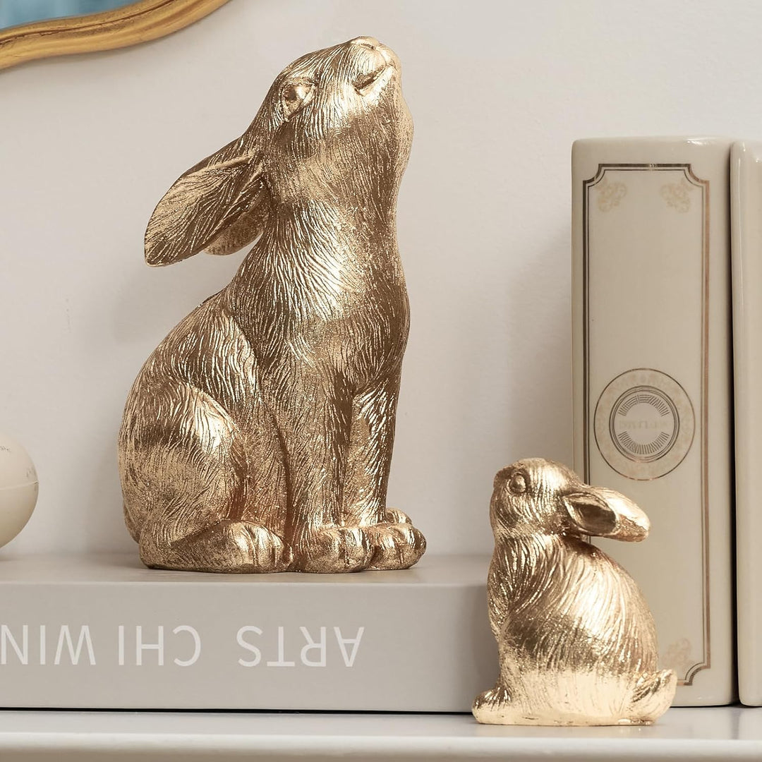 2 Stück Osterhasen Figuren Gold Home Decor Harz Kaninchen Statue Ostern Tisch Dekor Kaninchen Figure