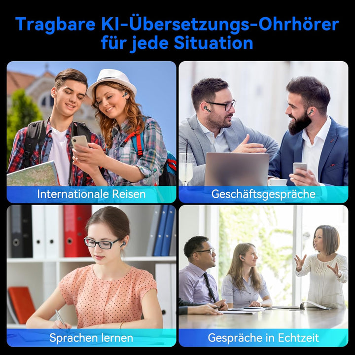 SKARA AI Sprachübersetzer Kopfhörer 3-in-1, Echtzeit Übersetzer Ohrhörer mit ENC Mikrofon & App, 146