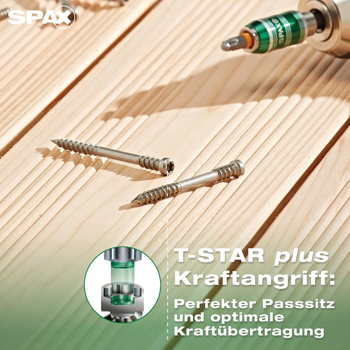 SPAX Terrassenschraube, 5 x 60 mm, 180 Stück, Fixiergewinde, Zylinderkopf, T-STAR plus T25, CUT, Ede