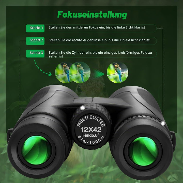 Binoculars Fernglas Erwachsene Professional Wasserdicht BAK4 12x42 HD FMC Objektiv für Vogelbeobacht