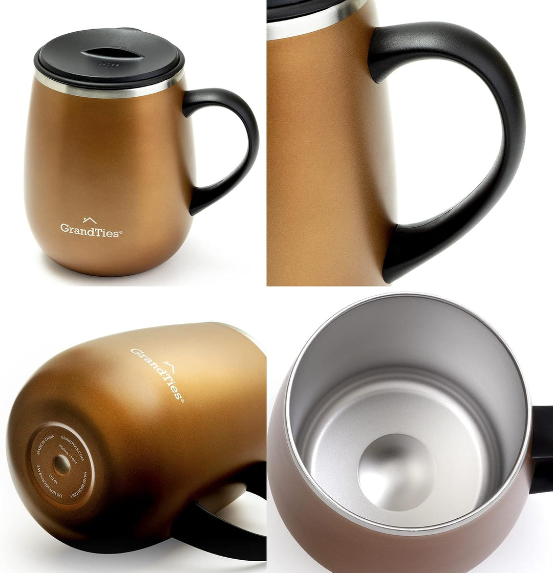 Grandties Isolierter Kaffeebecher mit Griff – Schiebedeckel für spritzwassergeschützte 460 ml-Form T