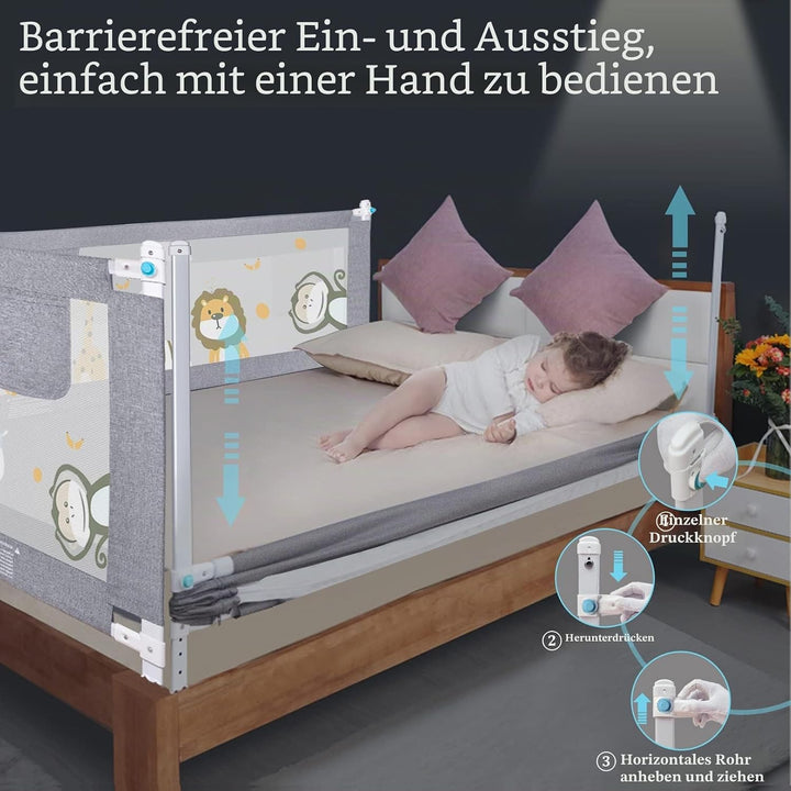 Rausfallschutz Kinderbett 200CM, Rausfallschutz Bett Con Elevación Vertical, Baby Bettgitter Barandi