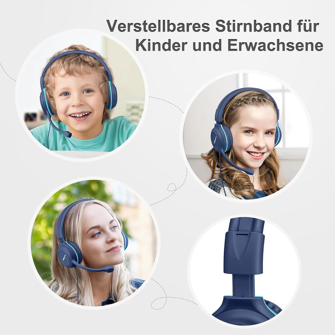 SIMOLIO Kopfhörer Kinder mit Mikrofon, On-Ear-Kinder Kopfhörer mit Mikrofon für Schüler, Gaming Kopf