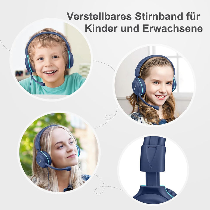 SIMOLIO Kopfhörer Kinder mit Mikrofon, On-Ear-Kinder Kopfhörer mit Mikrofon für Schüler, Gaming Kopf