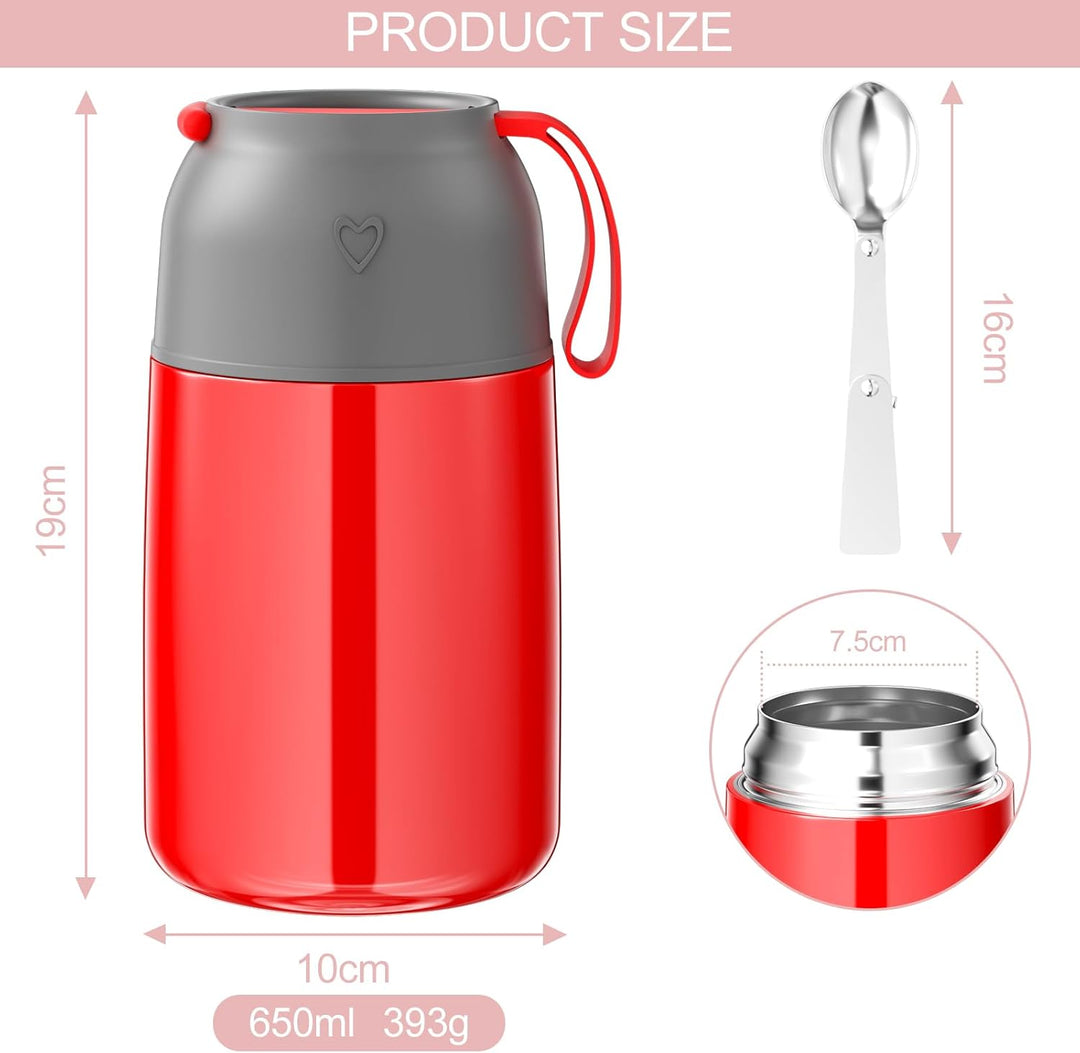 Thermobehälter für Essen 650ml, Lunchbox, Edelstahl Warmhaltebehälter mit Löffel, Thermobecher Essen