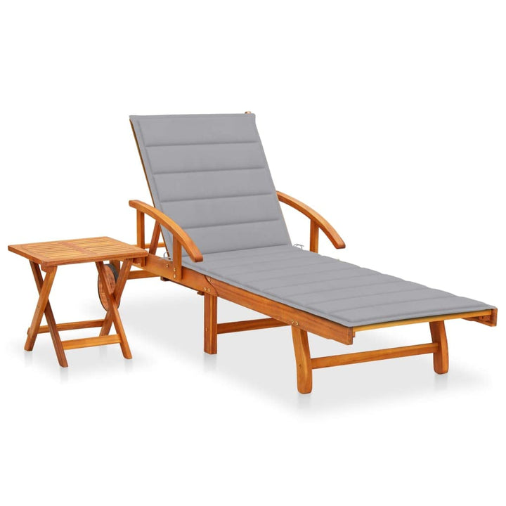 vidaXL Akazienholz Massiv Sonnenliege mit Tisch Auflage 2 Rädern Gartenliege Holzliege Relaxliege Li