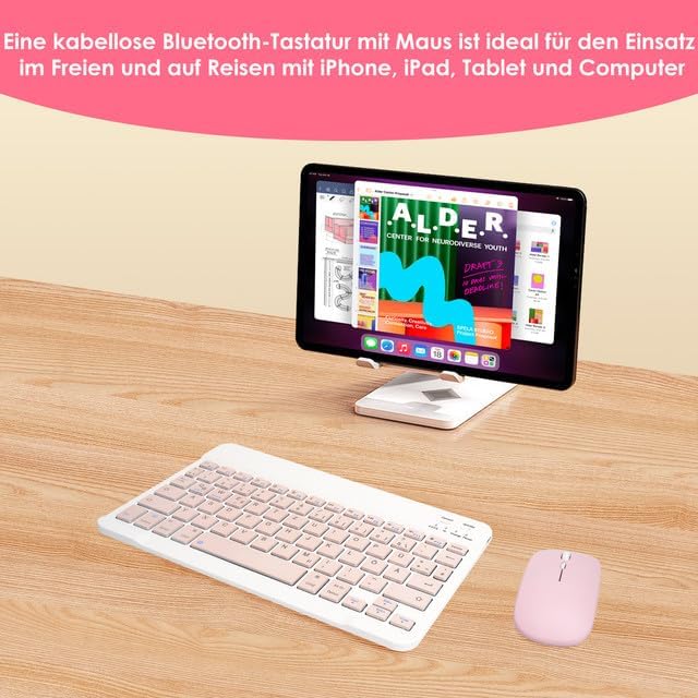 LAMA Kabellose Bluetooth Tastatur & Maus, wiederaufladbare Ultra-dünn Universal Tablet Tastatur, kom