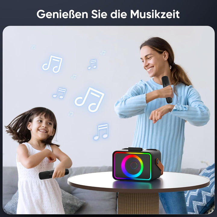 [2026] Karaoke Maschine 2 Mikrofonen: Karaoke Anlage mit 2 Karaoke Mikrofonen - Tragbare Bluetooth K