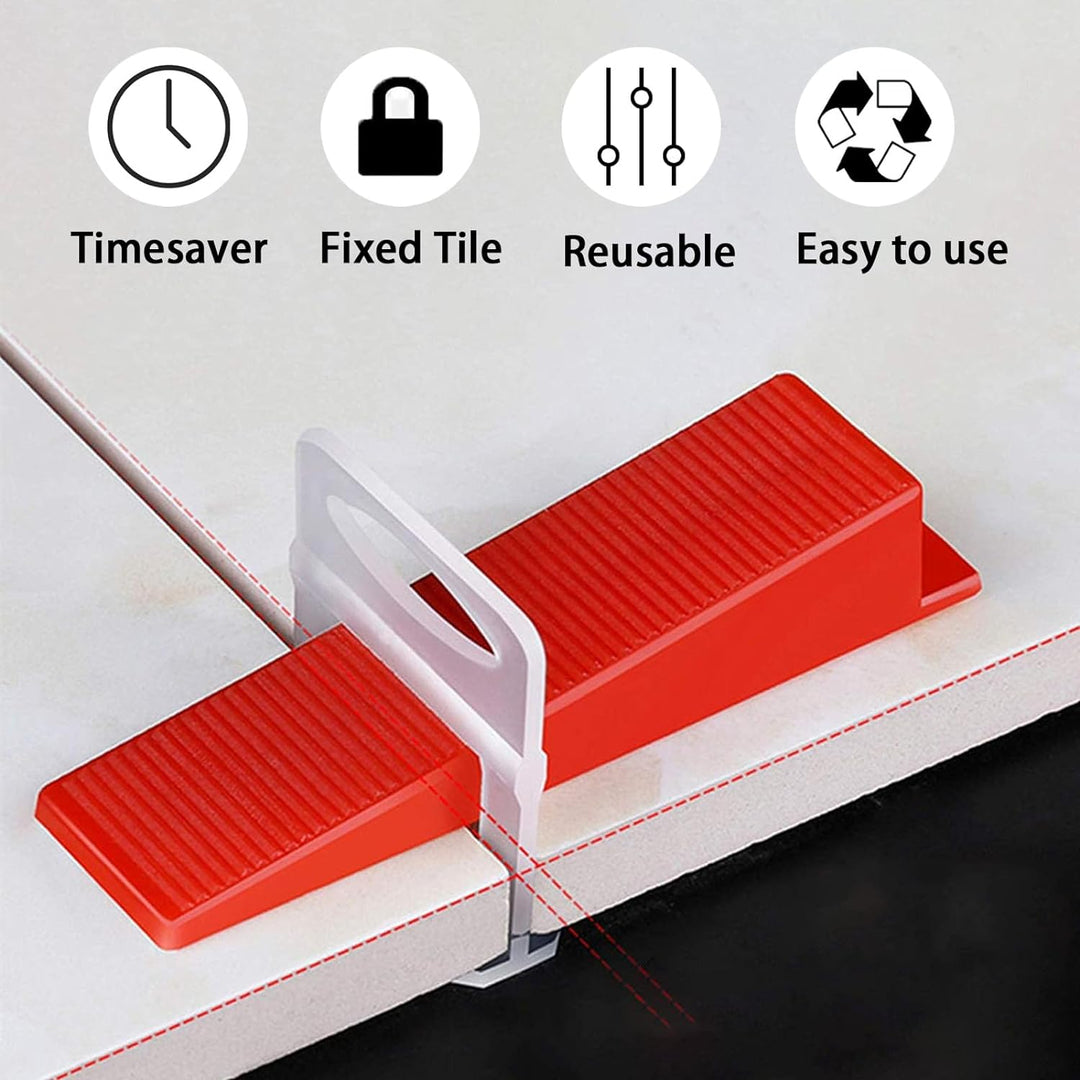 MIVIDE Fliesen Nivelliersystem, 3mm Fugenbreite Verlegehilfe 500 Laschen + 100 Keile + 1 Fliesenverl