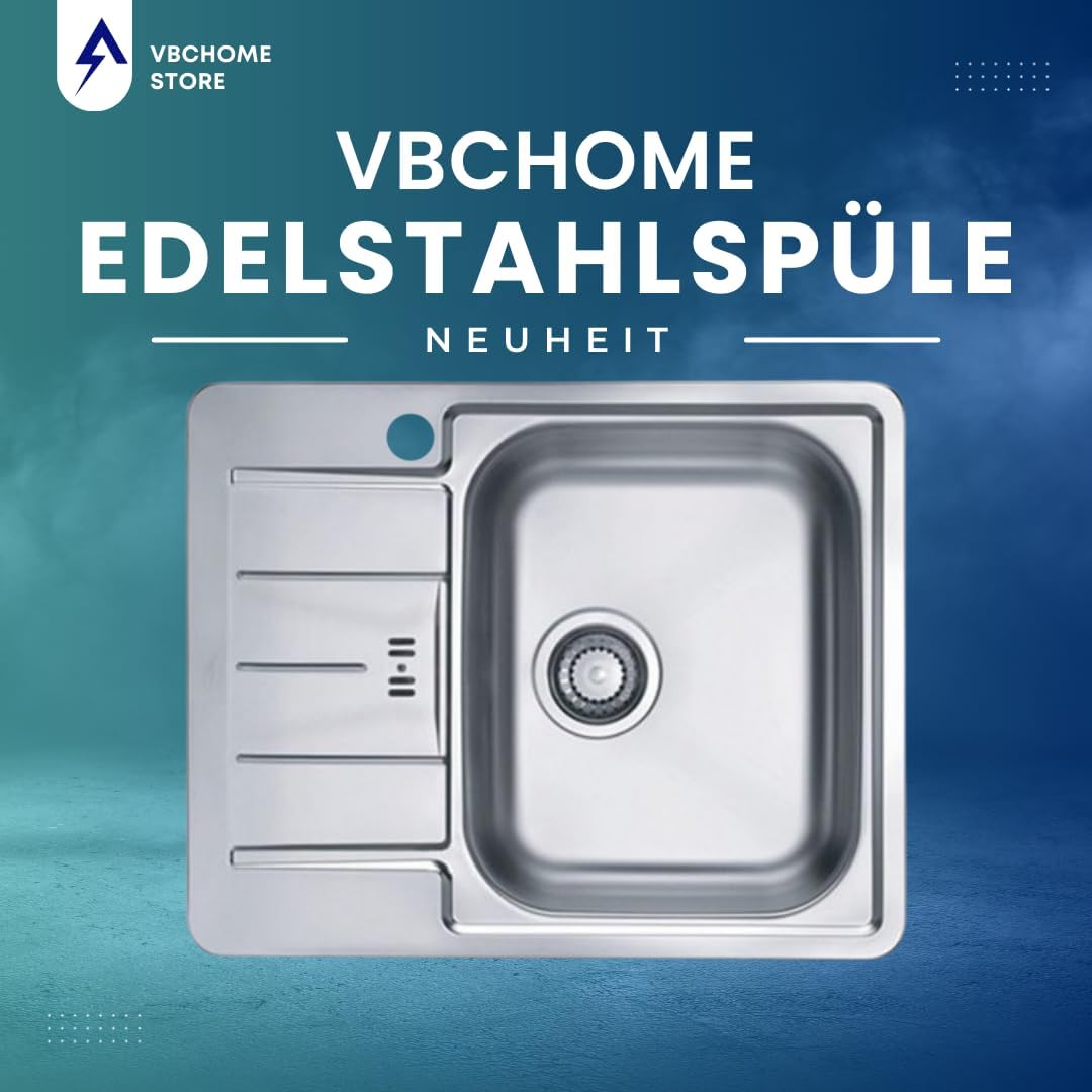 VBChome Edelstahlspüle 62x50 cm Satinstruktur Einbauspüle mit Hahnloch Spülbecken Abtropffläche Link
