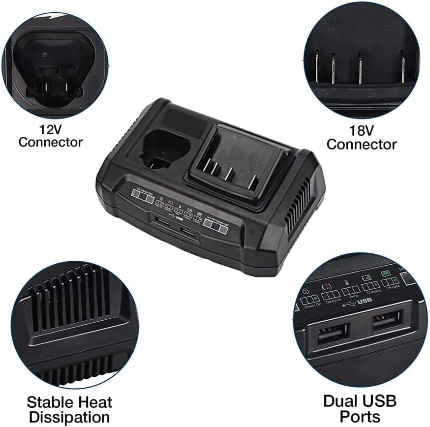 Dual Port Ladegerät für Bosch 10.8-18V Lithiumbatterien BAT411 BAT411A BAT412A BAT610G 2607336013 16