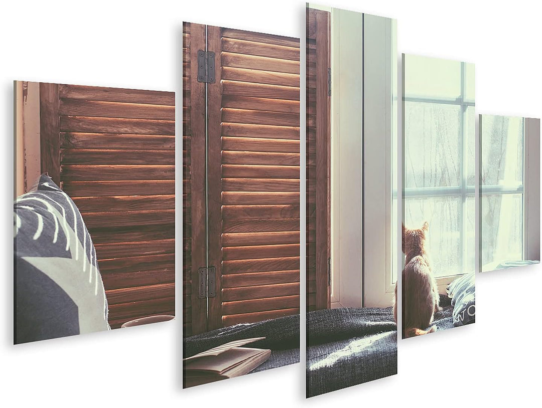 islandburner Bild auf Leinwand Katze Warm Gemütlich Fenster Buch Bilder Wandbilder Poster Leinwand 1