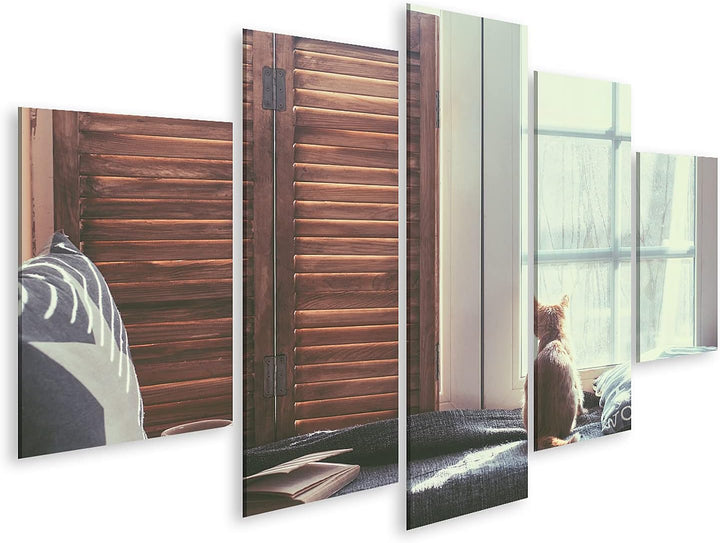 islandburner Bild auf Leinwand Katze Warm Gemütlich Fenster Buch Bilder Wandbilder Poster Leinwand 1