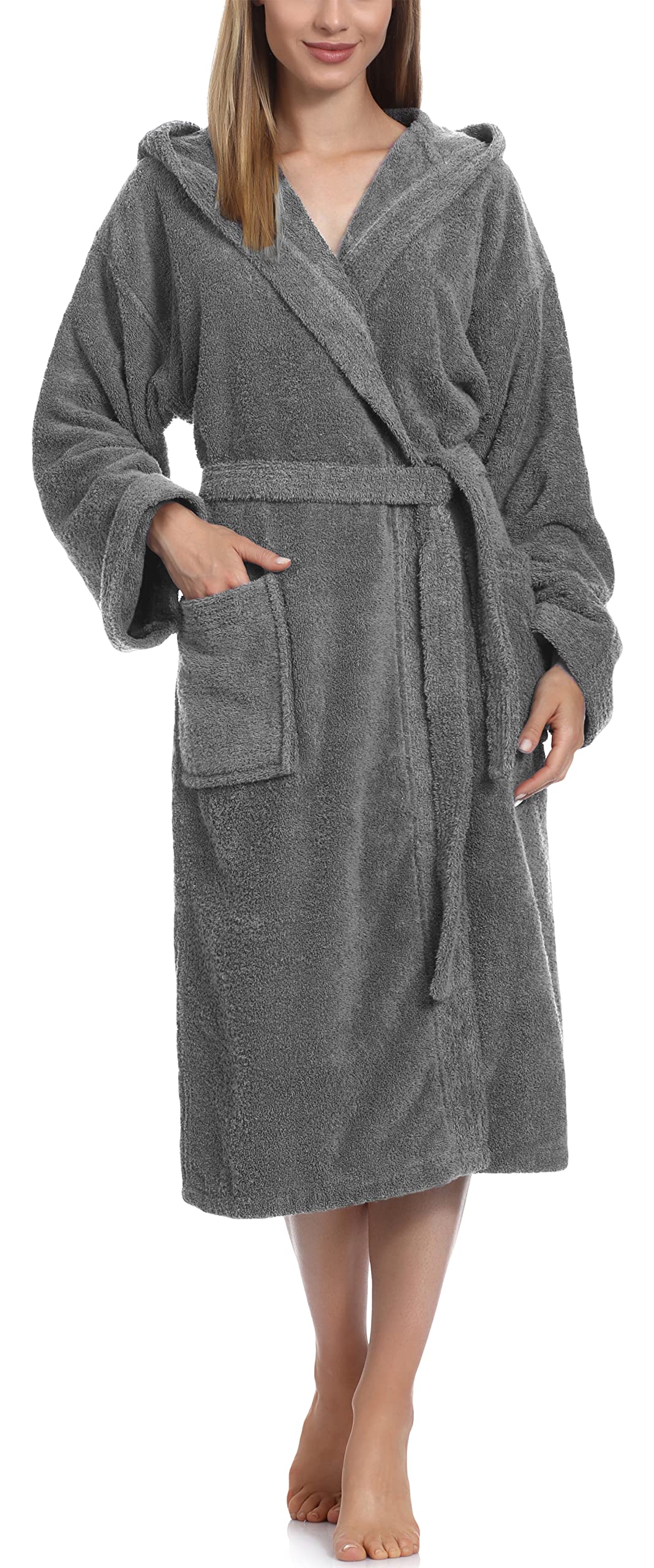 Ladeheid Damen Frottee Bademantel aus 100% Baumwolle LA40-102 S Dunkelgrau-12 (Gramatur 400), S Dunk