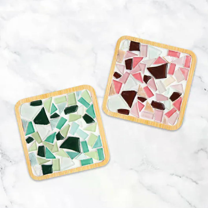 DIY Mosaik Untersetzer Kit - Machen Sie 2 Glasfliesen-Untersetzer, komplettes Bastelset mit Bambusba