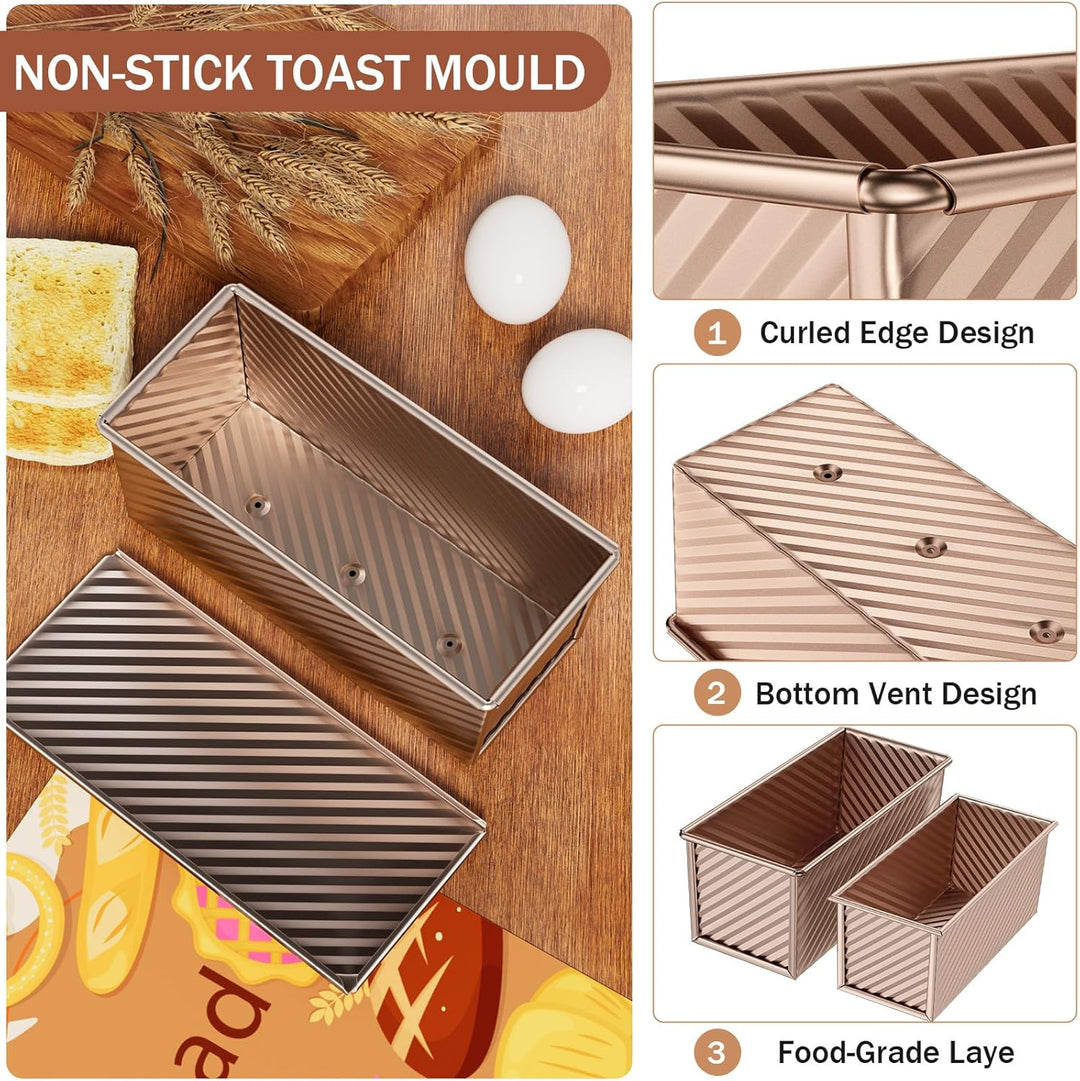 JSCORES Toast Brot Backform Set, 4PCS Antihaft Brot Toastform mit Deckel, Brotbackform für Toast Kuc