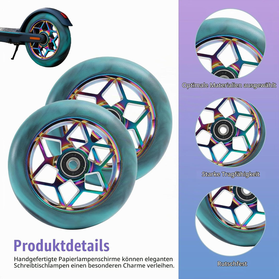 2 Stück Stunt Scooter Rollen 110mm, Scooter Ersatzräder 88A mit ABEC-9 Kugellager, Aluminium Speiche