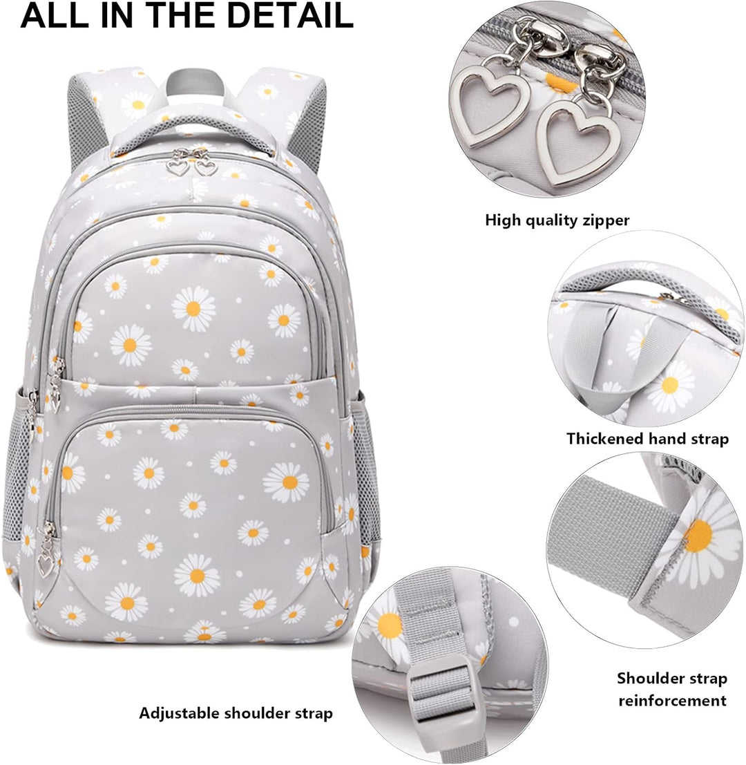 SIVENKE Schulrucksack Mädchen Teenager Damen Schultasche Rucksack Set Gänseblümchen Schulranzen für