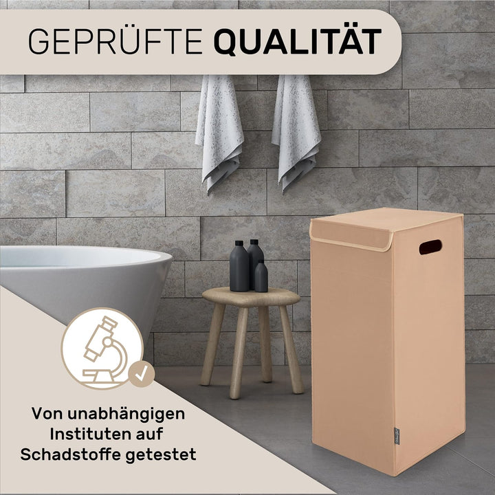 MAHEWA® Wäschekorb mit Deckel aus Filz - Grosser 80 Liter Filz Wäschesammler - Raumspar Wäschesortie