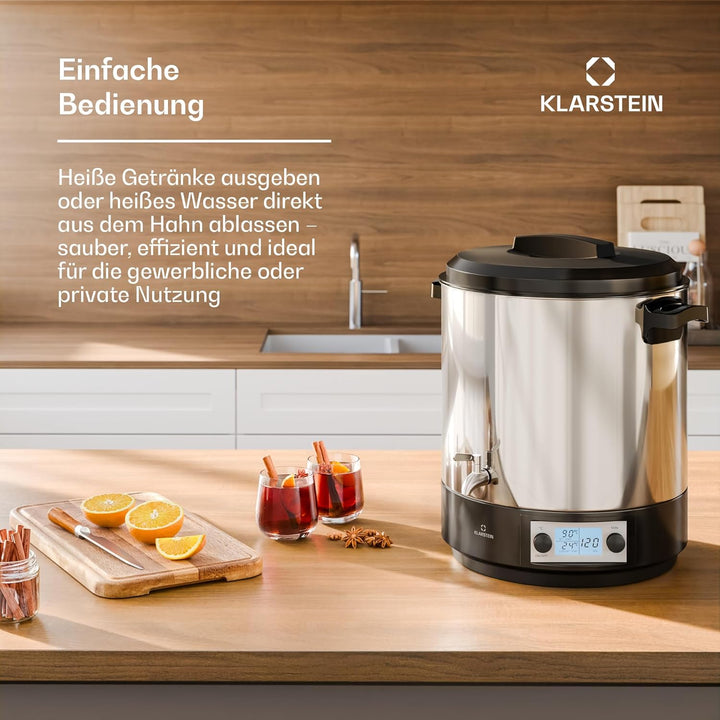 Klarstein Biggie Digitaler Einkochautomat, 25 L Edelstahl-Einkochtopf mit Edelstahlhahn & Timer, 200