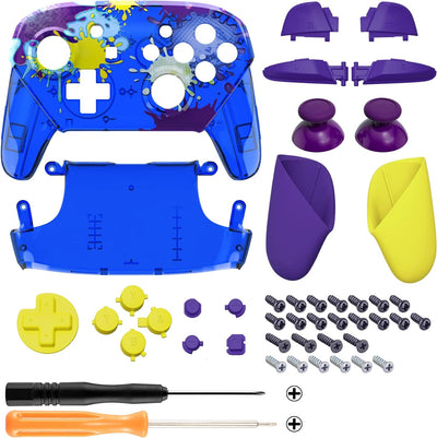 eXtremeRate Griff Hülle Set kompatibel mit Nintendo Switch Pro Controller, DIY-Ersatz Front Case/Bac
