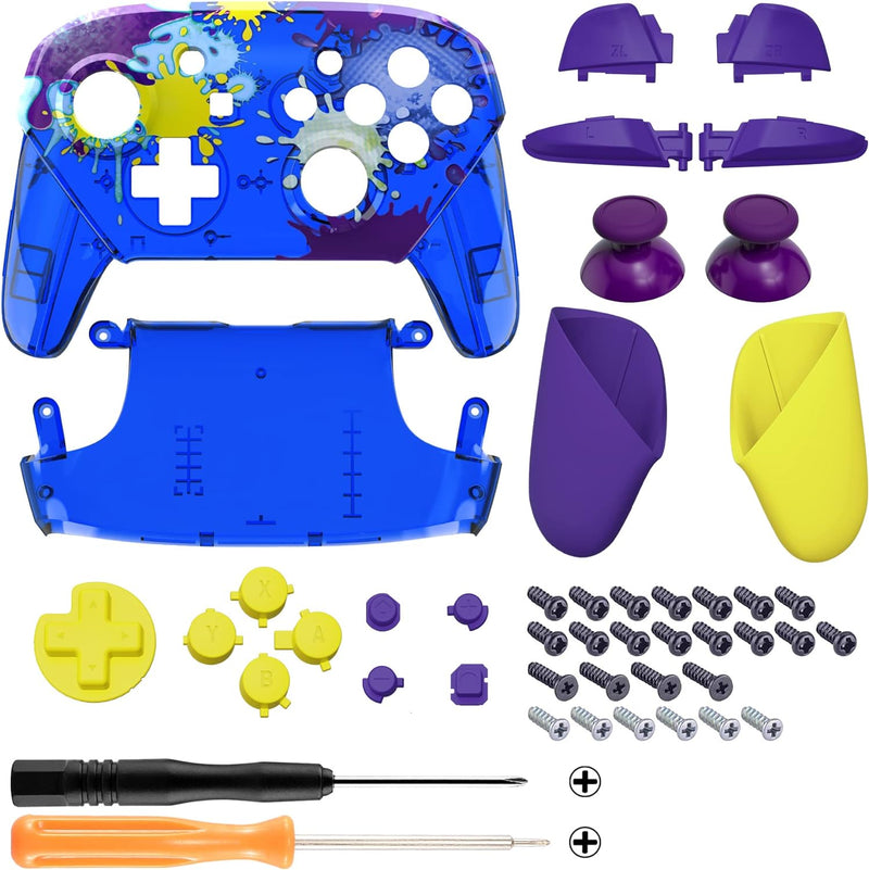 eXtremeRate Griff Hülle Set kompatibel mit Nintendo Switch Pro Controller, DIY-Ersatz Front Case/Bac