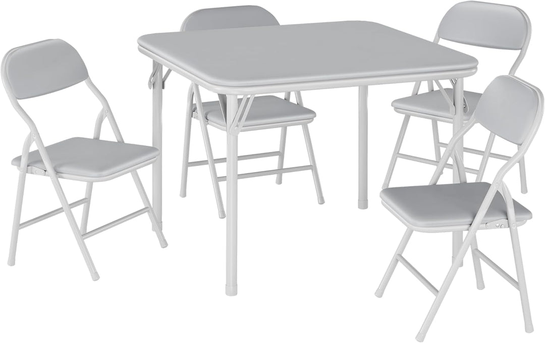 Kinder-Klapptisch-Set mit 4 weich gepolsterten Stühlen, Metallgestell, ideal für Studium, Aktivität,