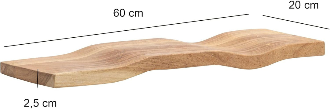 FineBuy Wandregal Akazie Massivholz 60cm - Schwebendes Design Regal für die Wand Holz massiv - Hänge