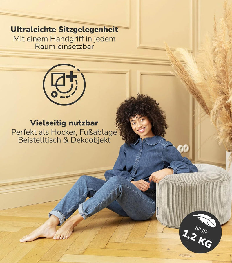 mokebo® Pouf, Hocker o. Sitzhocker aus Cord 30x50 cm &