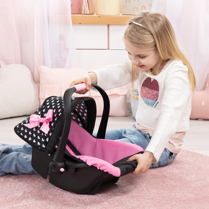 Bayer Design 67960AA Puppenautositz mit Dach, verstellbarem Griff, Puppenzubehör, rosa, schwarz, Her