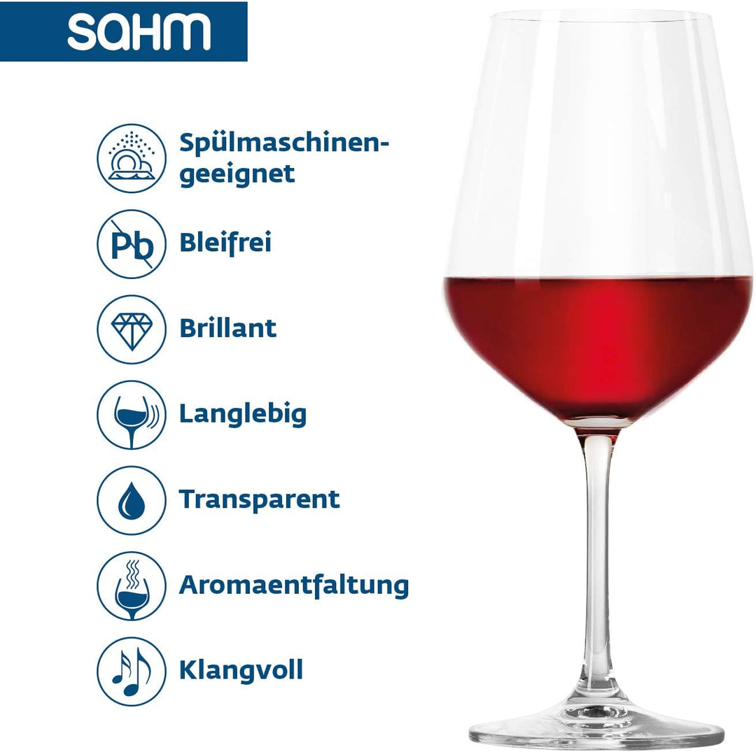 Sahm Weingläser Rotwein Set (6 STK) - 580 ml Rotweingläser - Spülmaschinengeeignet - Langlebiges Wei